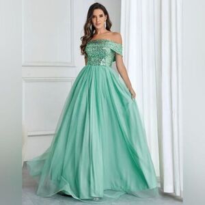 Sequin Mesh Evening Dress